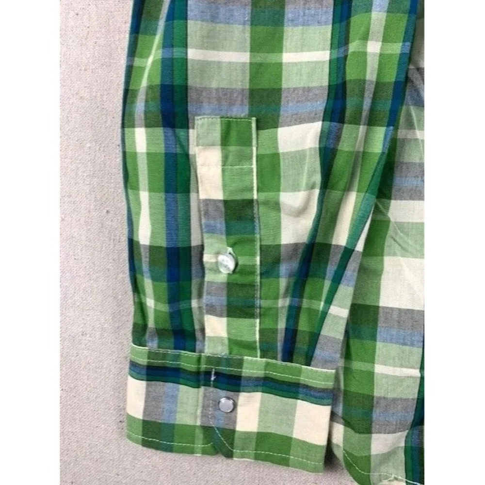 Levis Men's X-Large Plaid Button-Up Western Shirt Green‎ & Blue with Pearl Snaps